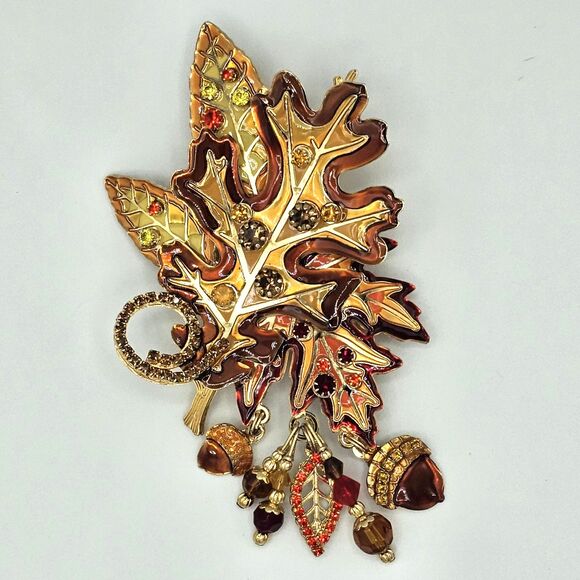 Lunch At The Ritz Autumn Leaf Brooch RARE VTG Enamel Leaves Pendant LATR 2GO Pin - Picture 12 of 16